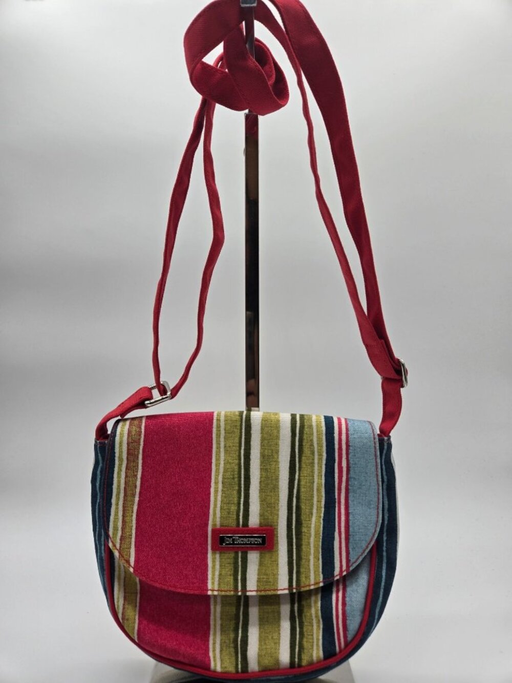 Jim Thompson Striped Canvas Crossbody Bag Coral Blue Green EUC